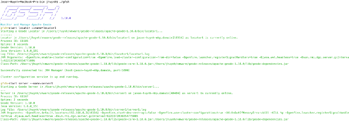 Screenshot of gfsh terminal displaying gfsh output
